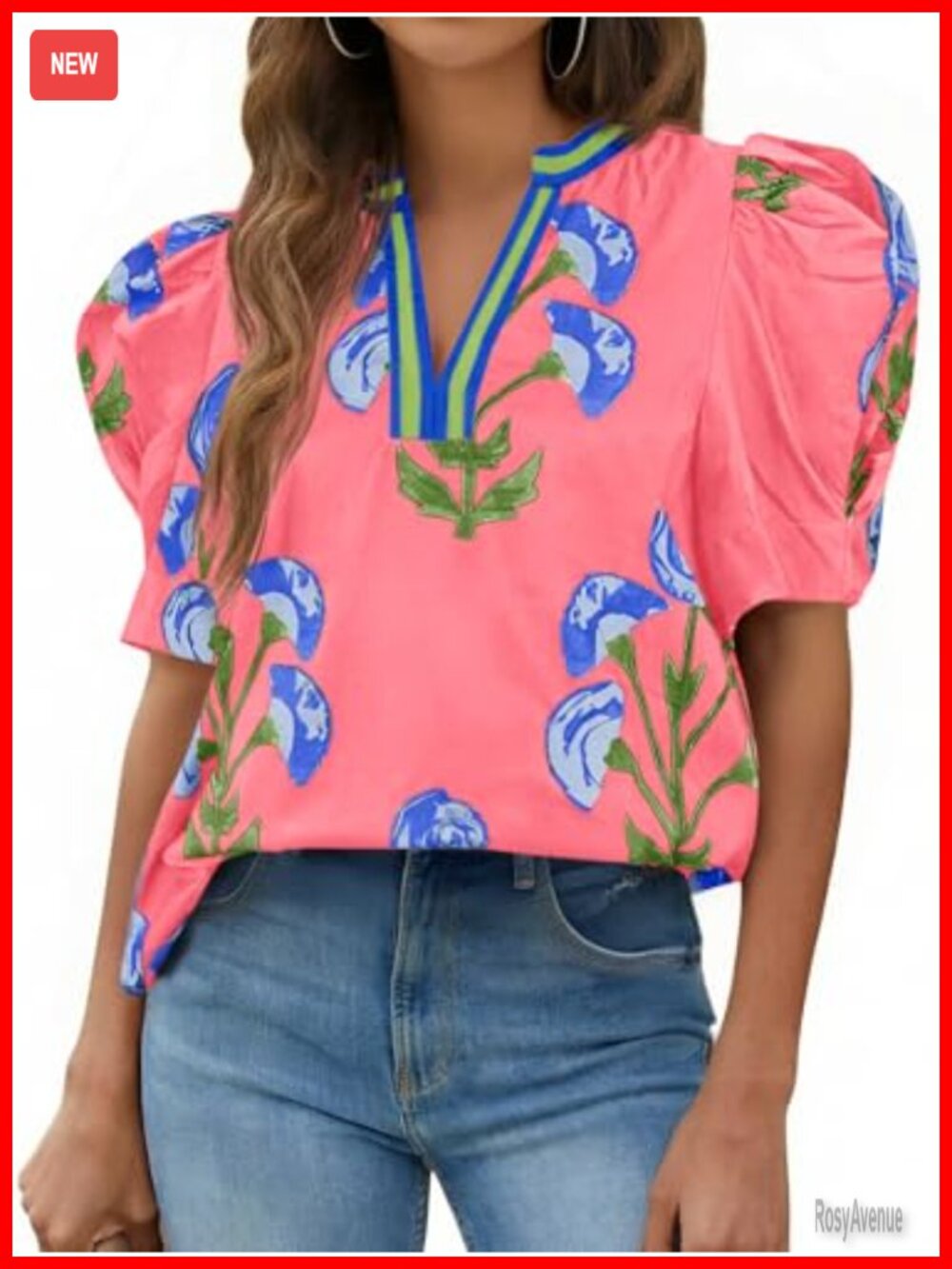 Womens Puff Sleeve Floral Top Casual Dressy Boho Blouse